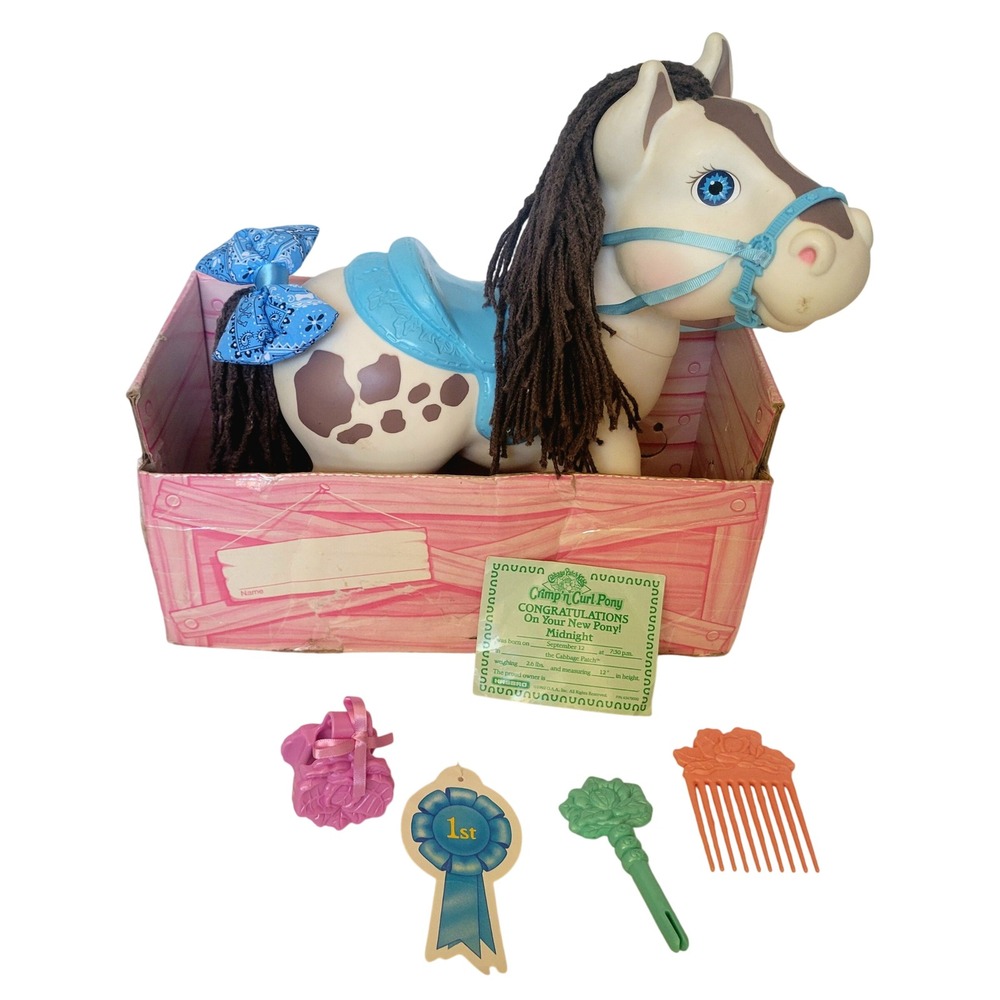 VTG 1992 Cabbage Patch Kids Crimp n Curl Pony Midnight Box & Accessories
